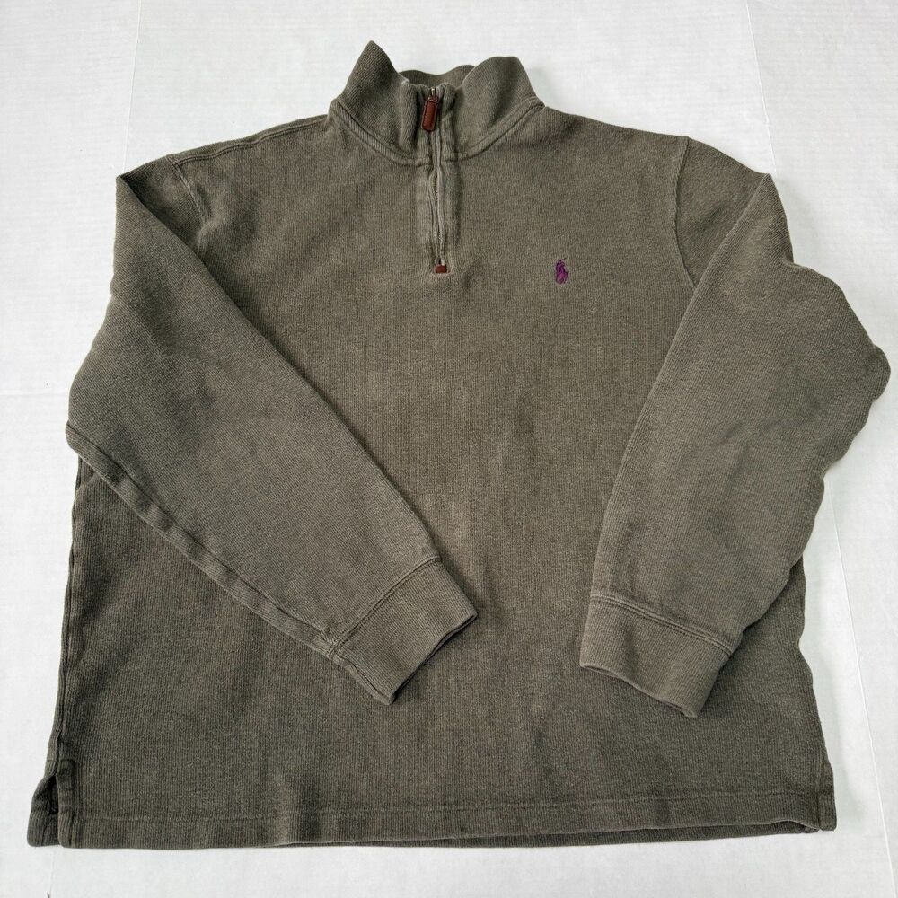 VTG Polo Ralph Lauren Quarter Zip Knit Pullover Sweater Mens XL Olive Green 90's